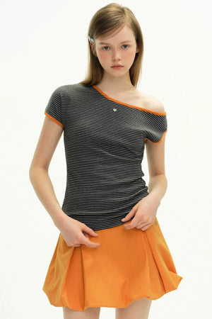 Off-Shoulder Striped T-Shirt