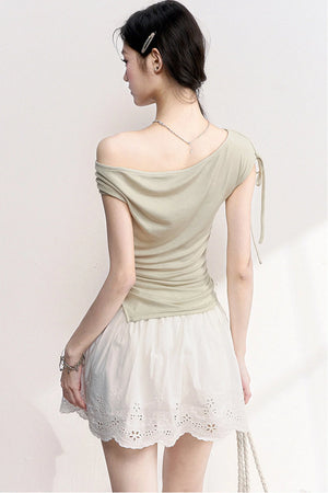 Off-Shoulder Tie Lace Trim Top