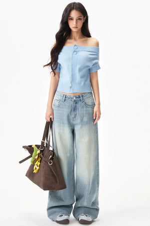 Off-Shoulder Wool-Blend Knit Top