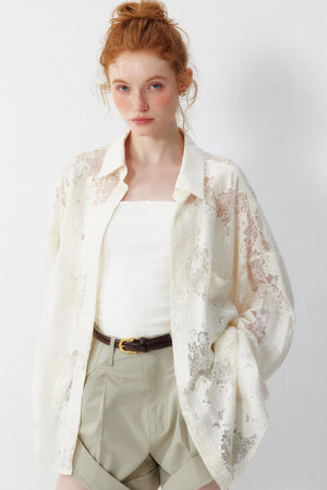Off-White Lace Floral Blouse