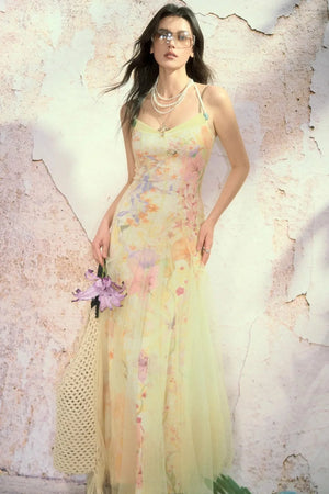 Oil Painting Print Organza Camisole Dress