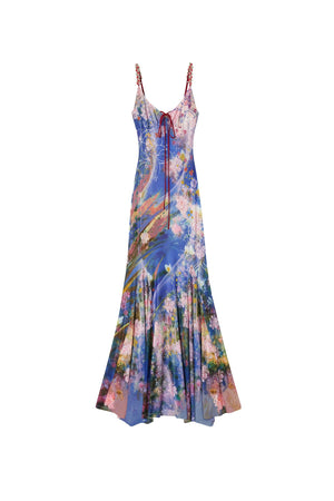 Oil Painting Print Wide Hem Halter Dress