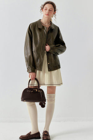 Oil Waxed Leather Jacket & Dress Set-Up