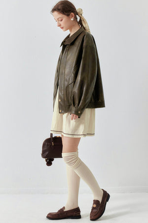 Oil Waxed Leather Jacket & Dress Set-Up