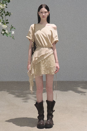 One-Shoulder Apron Layered-Look Dress