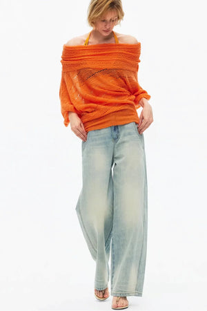 One-Shoulder Hollow Knit Sweater