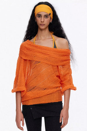 One-Shoulder Hollow Knit Sweater