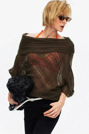 One-Shoulder Hollow Knit Sweater