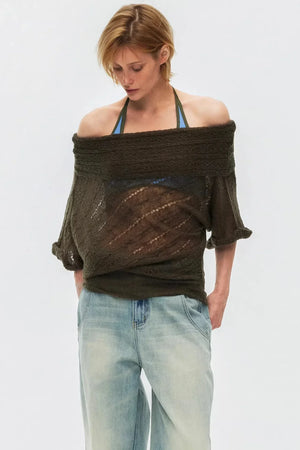 One-Shoulder Hollow Knit Sweater