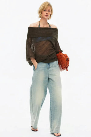 One-Shoulder Hollow Knit Sweater