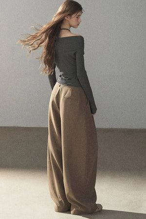 One-Shoulder Long-Sleeve Halter Blouse