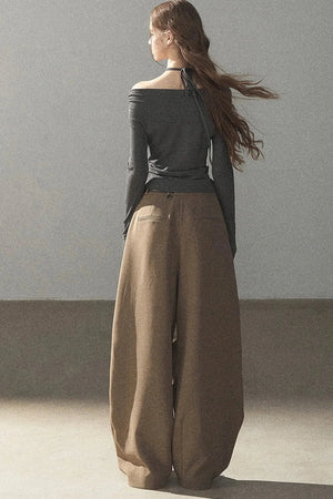 One-Shoulder Long-Sleeve Halter Blouse