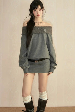 One-Shoulder Long Sleeve Knit Dress