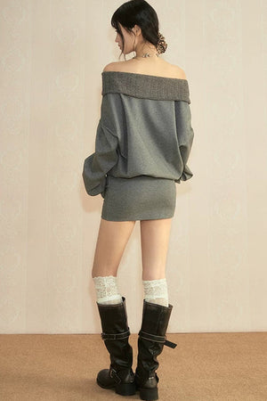 One-Shoulder Long Sleeve Knit Dress