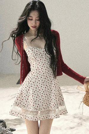 One-Shoulder Rose Lace Dress Set-Up