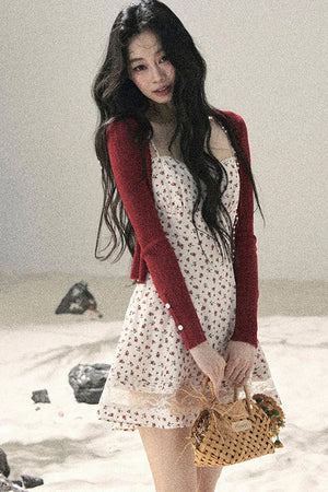One-Shoulder Rose Lace Dress Set-Up