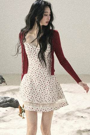 One-Shoulder Rose Lace Dress Set-Up