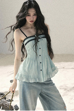 One-Shoulder Ruched Lace Camisole