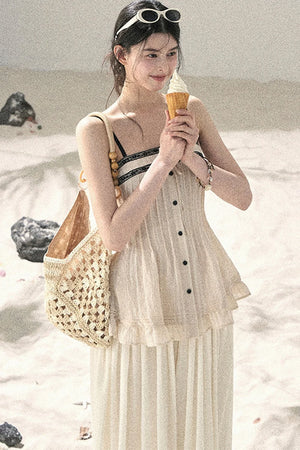 One-Shoulder Ruched Lace Camisole