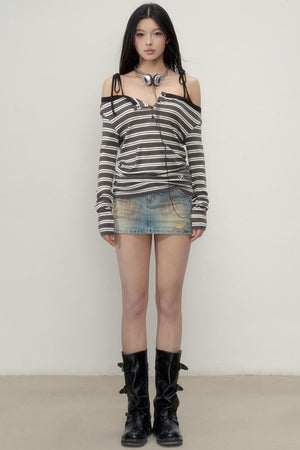 One-Shoulder Wool Blend Long Sleeve Top