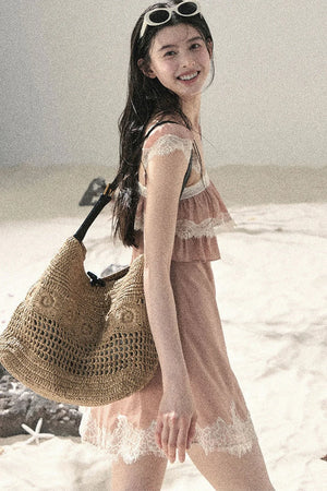 Orange Lace Chiffon Dress
