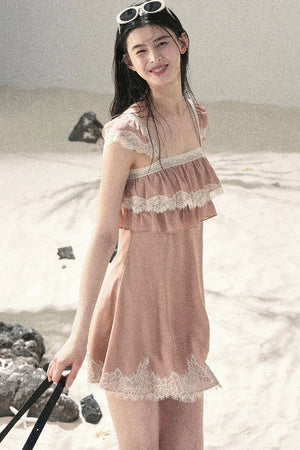 Orange Lace Chiffon Dress