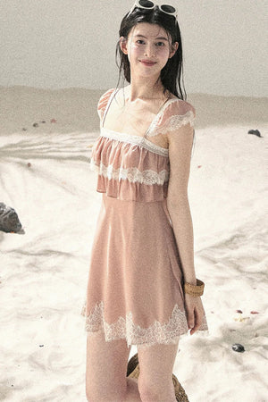 Orange Lace Chiffon Dress