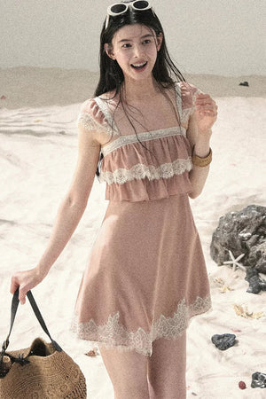Orange Lace Chiffon Dress