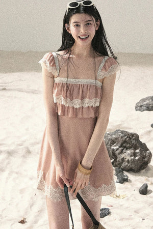 Orange Lace Chiffon Dress