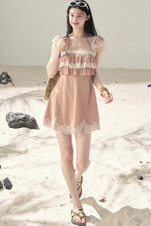 Orange Lace Chiffon Dress