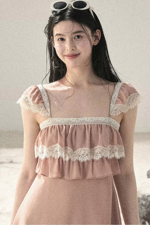 Orange Lace Chiffon Dress