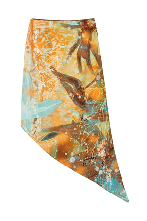 Orange Oil Painting Print Mesh Top and Skirt Set-Up
