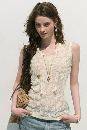 Organza Jacquard Tie Blouse