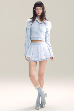 Organza Stripe Skirt Shirt Set-Up