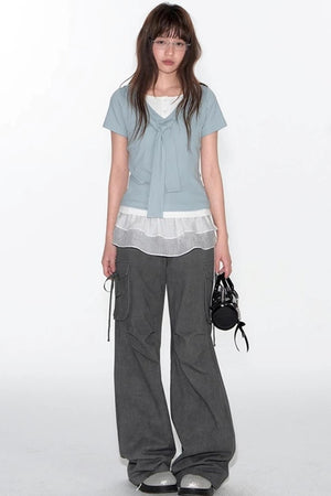 Original Detachable Navy Neck Slim Top