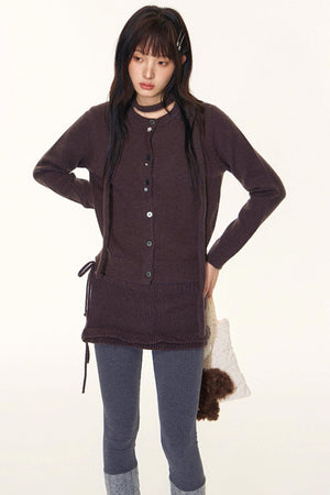 Original Lace-Up Crew Neck Cardigan Set-Up