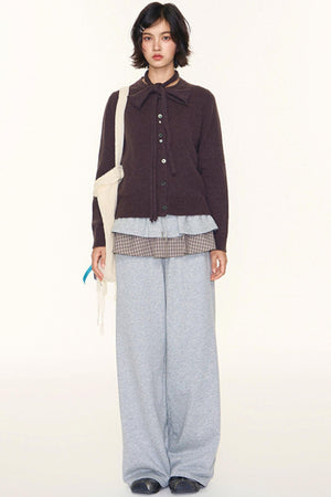 Original Lace-Up Crew Neck Cardigan Set-Up