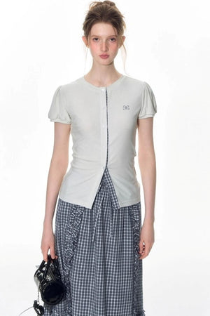 Original Slim Short Sleeve Plaid Panelled Skirt Set-Up