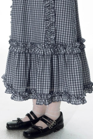 Original Slim Short Sleeve Plaid Panelled Skirt Set-Up