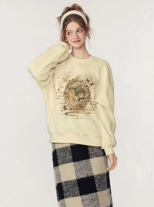 Painting printed oversize round neck versatile tops