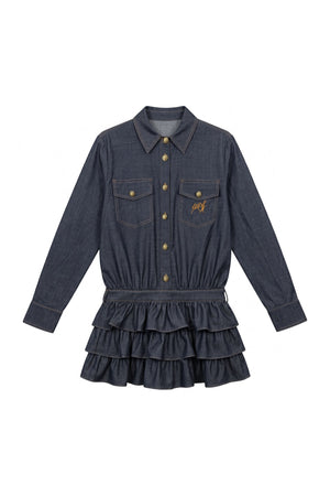 Paisley Scarf Denim-Look Shirt Tiered Dress Set-Up