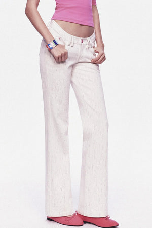Pastel Dot All-Cotton Low-Waist Flared Jeans