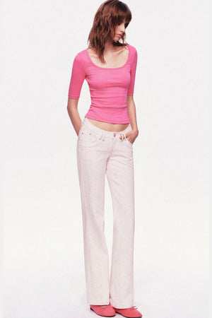 Pastel Dot All-Cotton Low-Waist Flared Jeans
