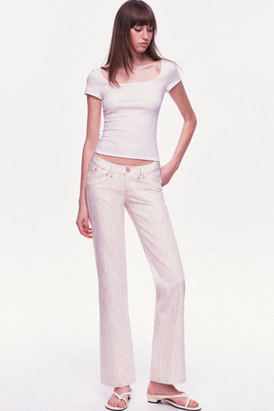 Pastel Dot All-Cotton Low-Waist Flared Jeans