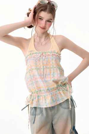 Pastel Plaid Halter Neck Top