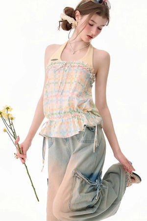 Pastel Plaid Halter Neck Top