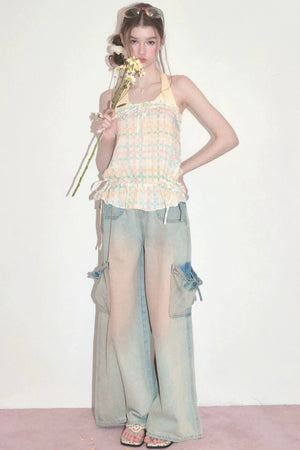 Pastel Plaid Halter Neck Top
