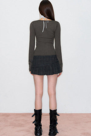 Patchwork High-Neck Knit Top