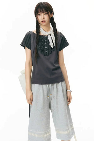 Patchwork Knit Mid-Length Casual Sweatpants
