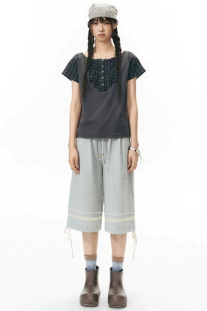 Patchwork Knit Mid-Length Casual Sweatpants